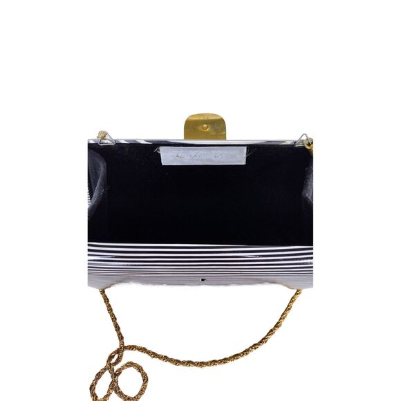 Vintage Saks Fifth Avenue Striped Clam Shell Chain Strap Bag Clutch Purse Italy - Picture 7 of 10